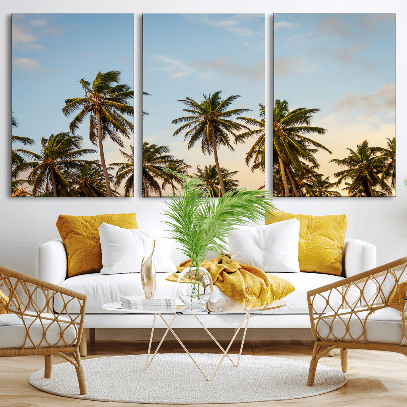 MGV-CV-60X30-3P - Palm Trees Wall Art Canvas Print, Framed Tropical Vibes Art Picture Print, Coastal Sunset Perfect Coastal Boho Decor Artwork