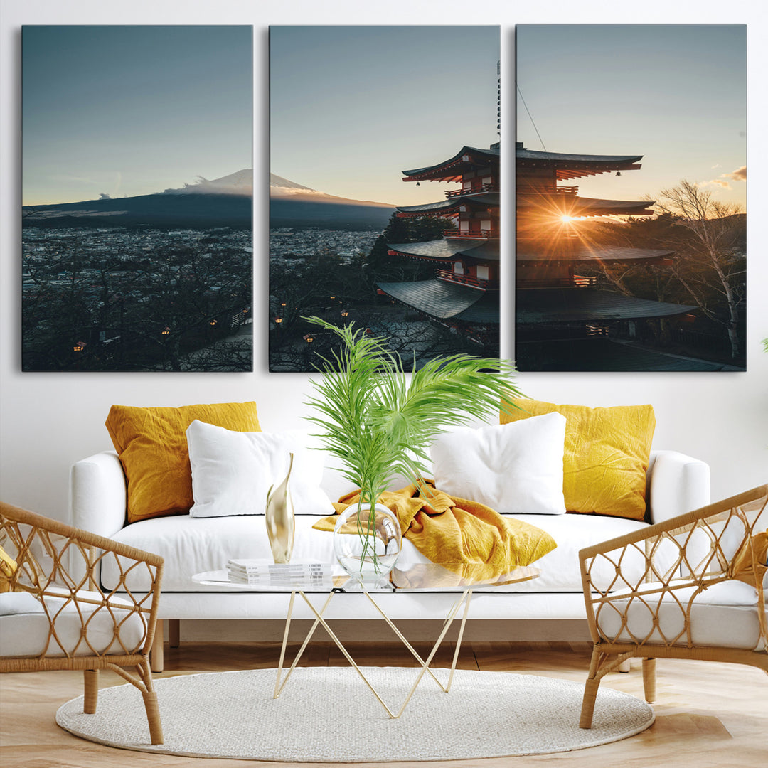 Mount Fuji Wall Art Canvas Print, Framed Japan Travel Art Picture Print, Chureito Pagoda Perfect Zen Minimalism Decor Artwork