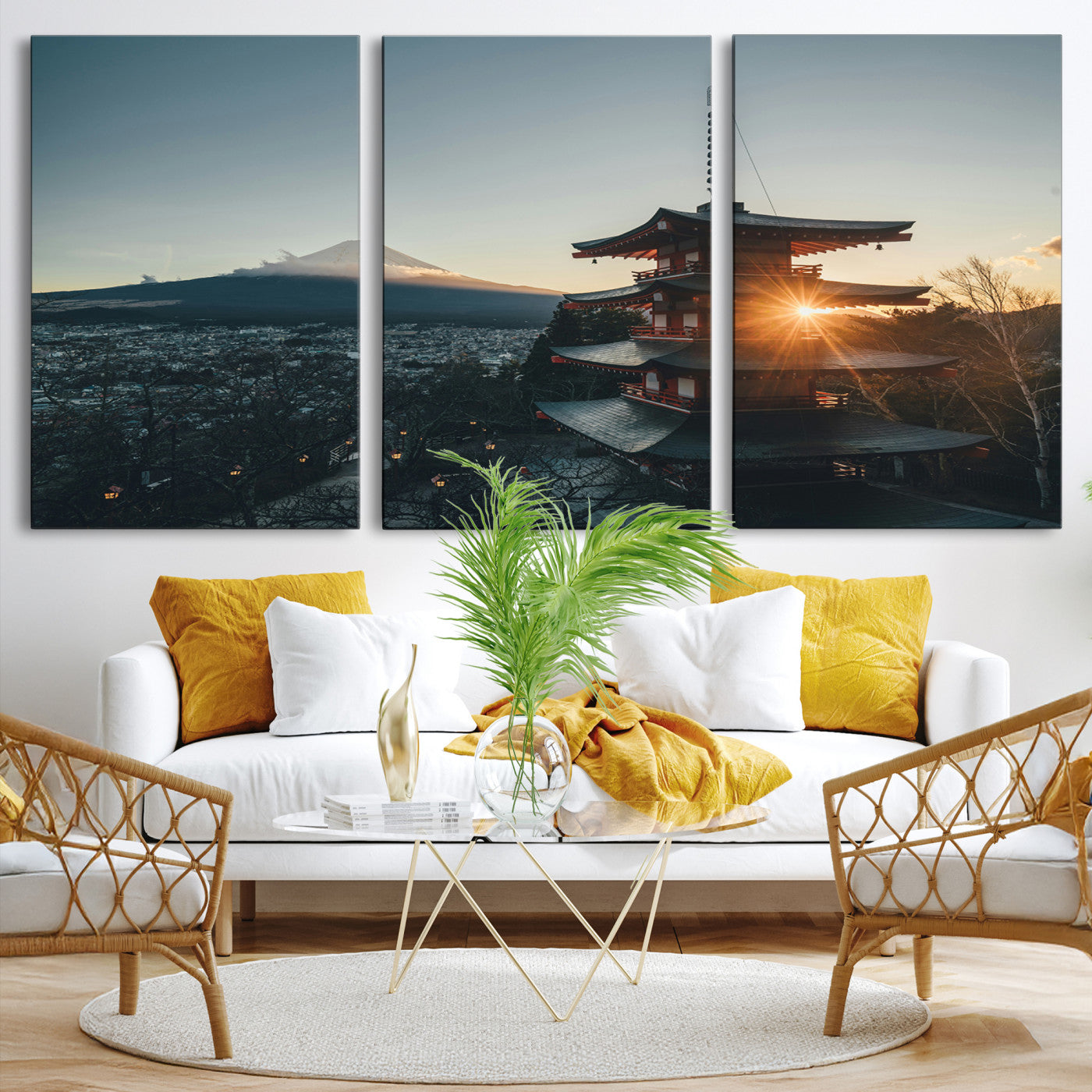 Mount Fuji Wall Art Canvas Print, Framed Japan Travel Art Picture Print, Chureito Pagoda Perfect Zen Minimalism Decor Artwork