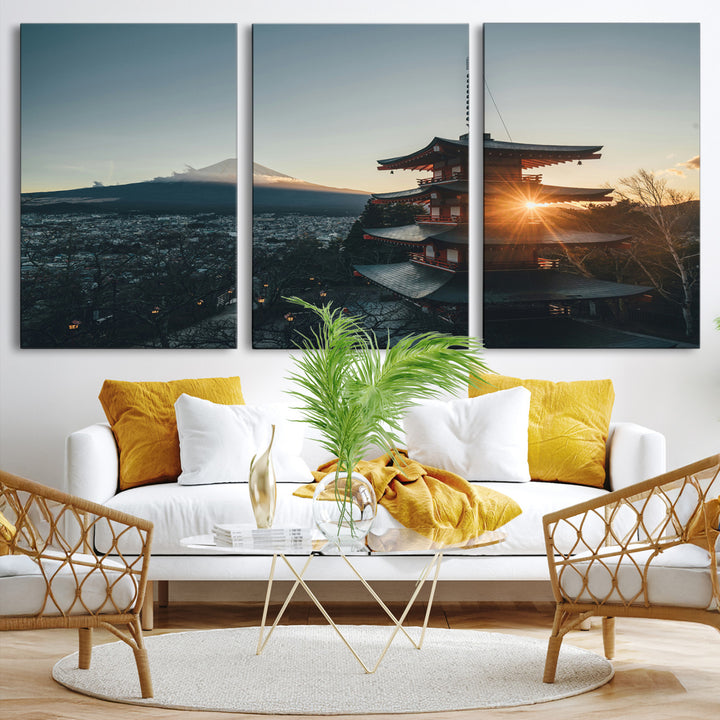 Mount Fuji Wall Art Canvas Print, Framed Japan Travel Art Picture Print, Chureito Pagoda Perfect Zen Minimalism Decor Artwork
