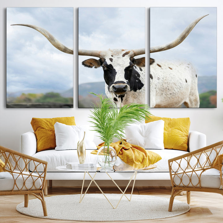 Texas Longhorn Wall Art Canvas Print, Framed Western Rustic Art Picture Print, Farmhouse Decor Perfect Farmhouse Decor Artwork