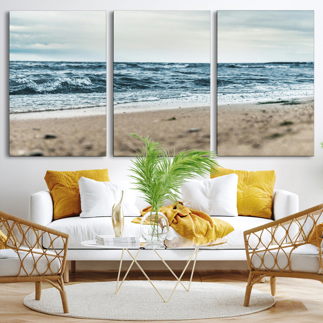 Ocean Wall Art Canvas Print, Framed Coastal Canvas Art Picture Print, Moody Seascape Perfect Coastal Minimalist Decor Artwork