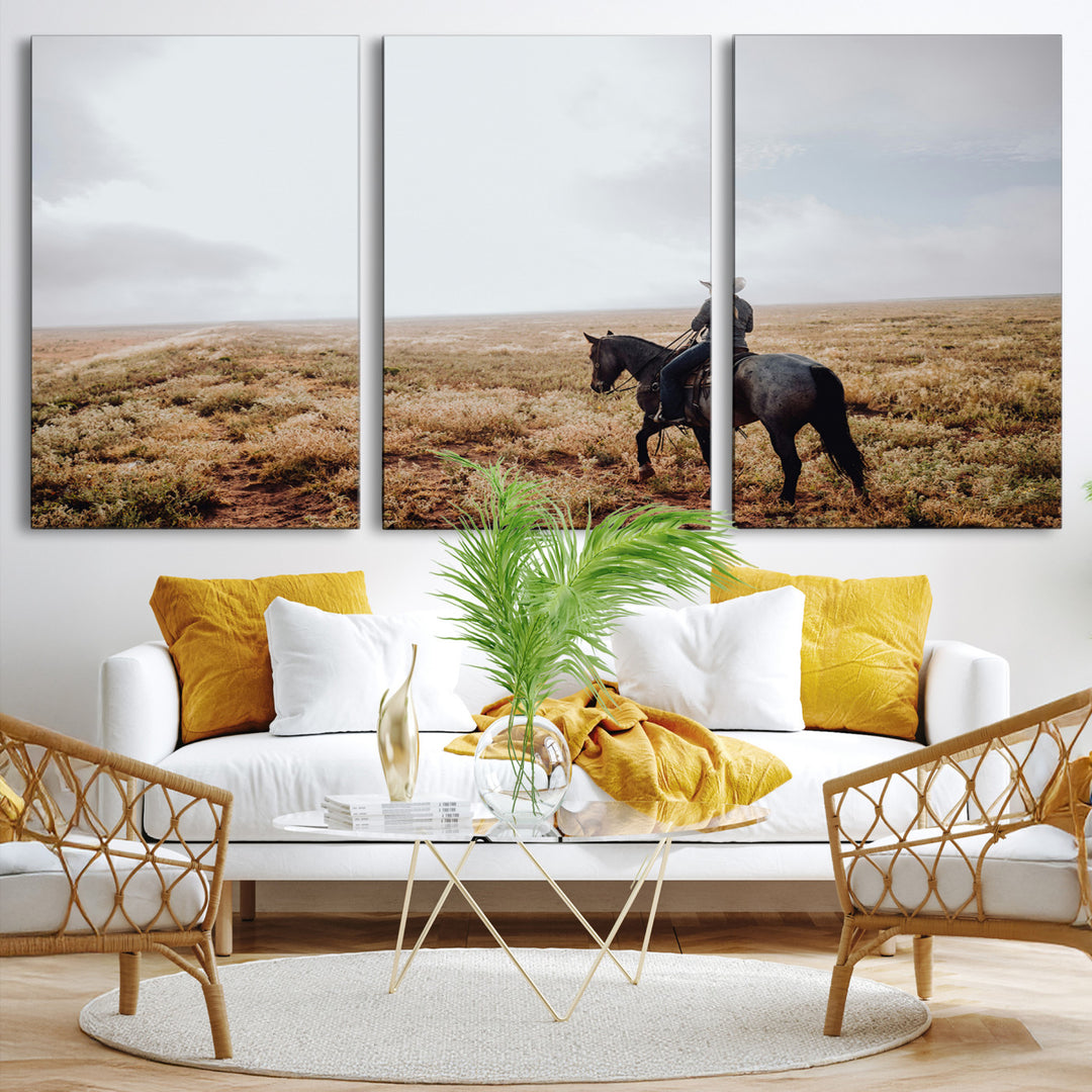 Cowboy Wall Art Wall Art Canvas Print, Framed Western Canvas Art Picture Print, Rustic Ranch Scene Perfect Rustic Western Decor Artwork