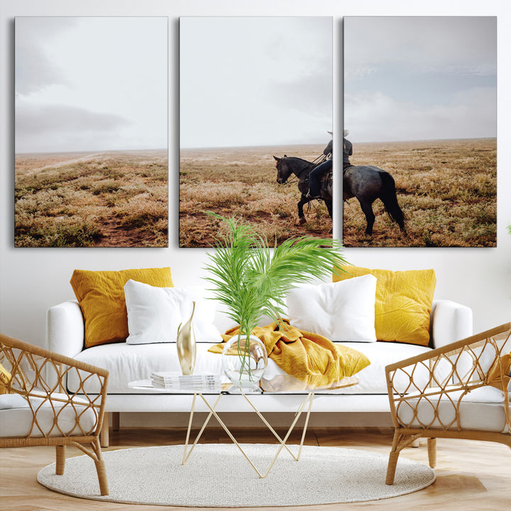 Cowboy Wall Art Wall Art Canvas Print, Framed Western Canvas Art Picture Print, Rustic Ranch Scene Perfect Rustic Western Decor Artwork