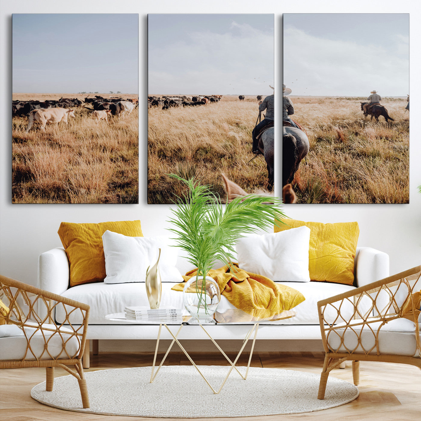 Western Wall Art Wall Art Canvas Print, Framed Cowboy Canvas Art Picture Print, Cattle Drive Scene Perfect Rustic Western Decor Artwork