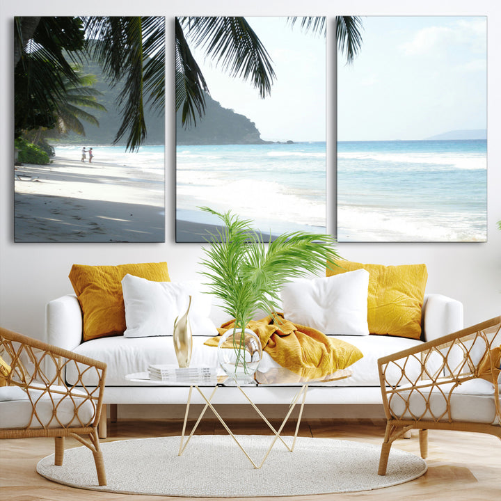 Tropical Beach Wall Art Canvas Print, Framed Serene Ocean Art Picture Print, Palm Tree Shadows Perfect Tropical Coastal Decor Artwork