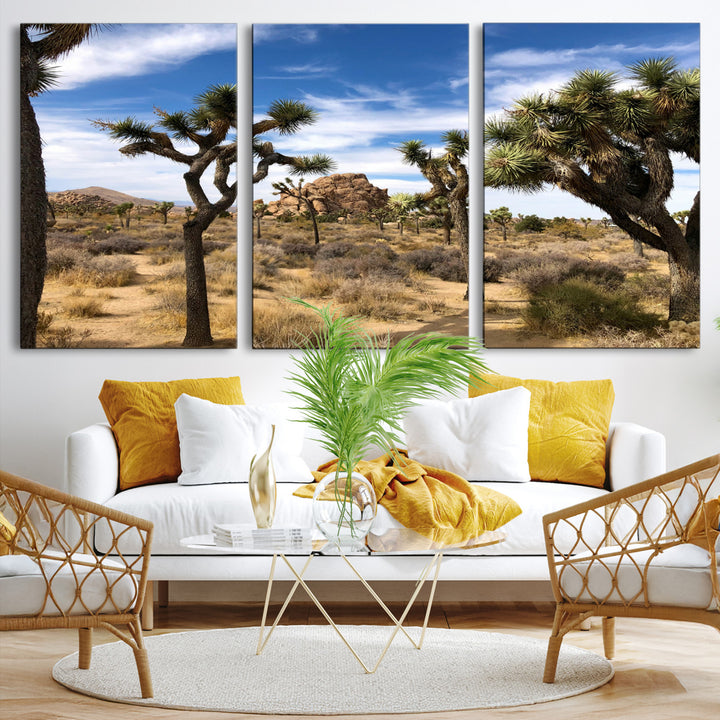 Joshua Tree Desert Wall Art Canvas Print, Framed Southwestern Nature Art Picture Print, Rustic Earth Tones Perfect Southwestern Boho Decor