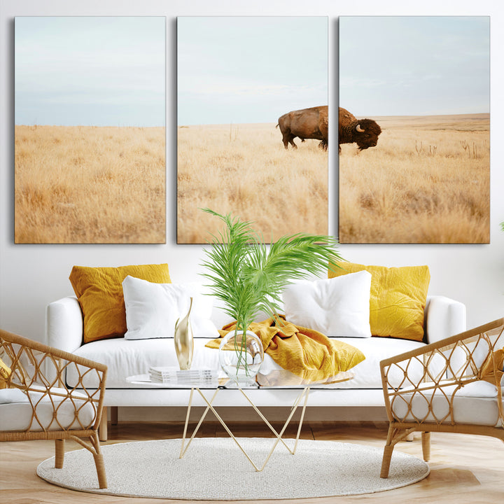 Buffalo Wall Art Canvas Print, Framed Western Wildlife Wall Decor Art Picture Print, Rustic Farmhouse Art Perfect Rustic Western Decor