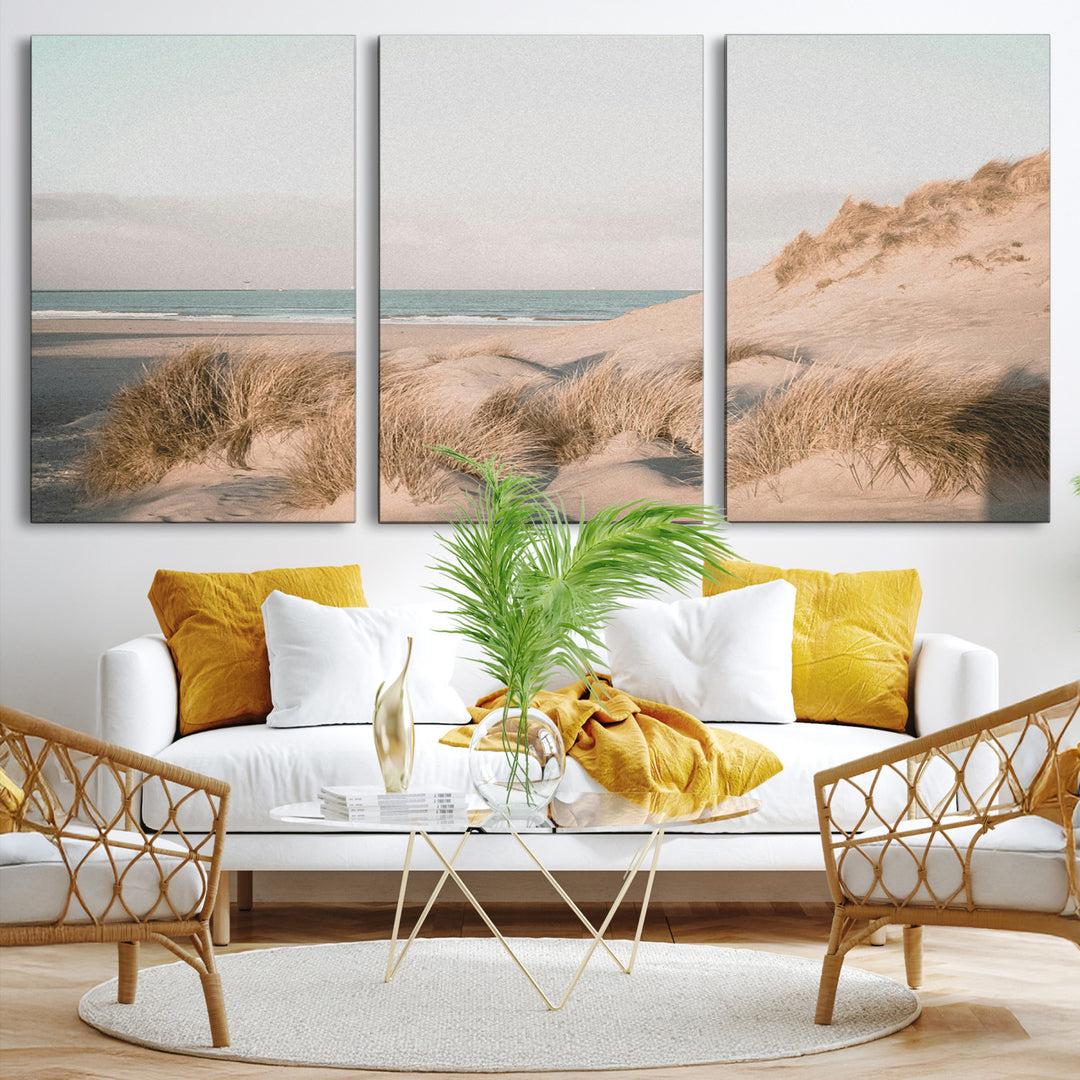 Minimalist Seascape Wall Art Canvas Print, Framed Neutral Beach Print Art Picture Print, Sand Dune Photography Perfect Scandinavian Coastal