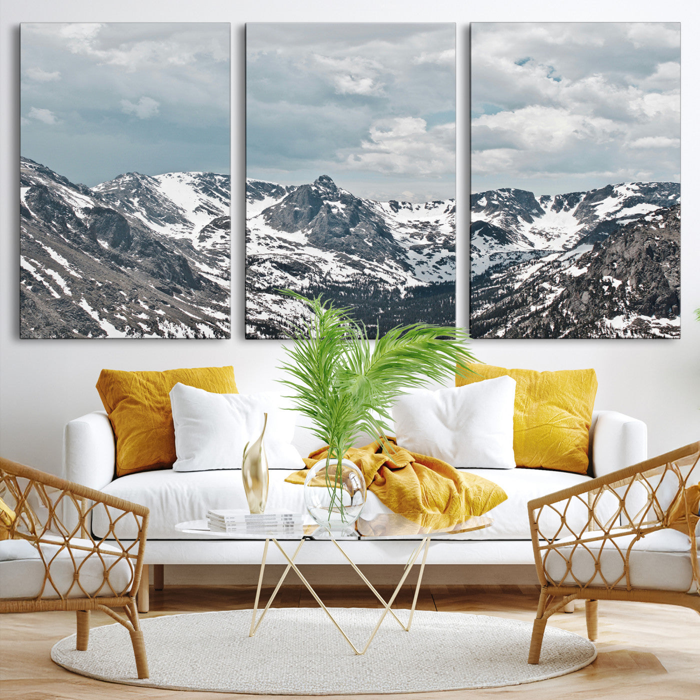 94074619-MGV-CV-36X24-Snowy Peaks Wall Art Canvas Print - Framed Alpine Wilderness Art, Alpine Wall Art Canvas, Mountain Escape Perfect Winter Serenity Decor