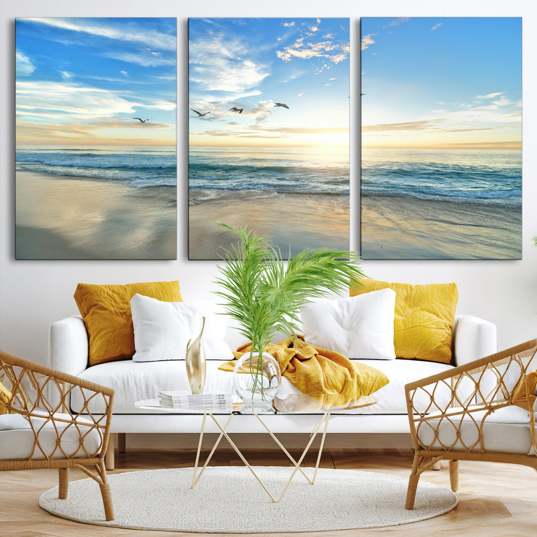 20708696-MGV-CV-36X24-Minimalist Seaside Morning Glow Art Canvas Print, Golden Reflections Perfect Coastal Minimalist Decor Artwork