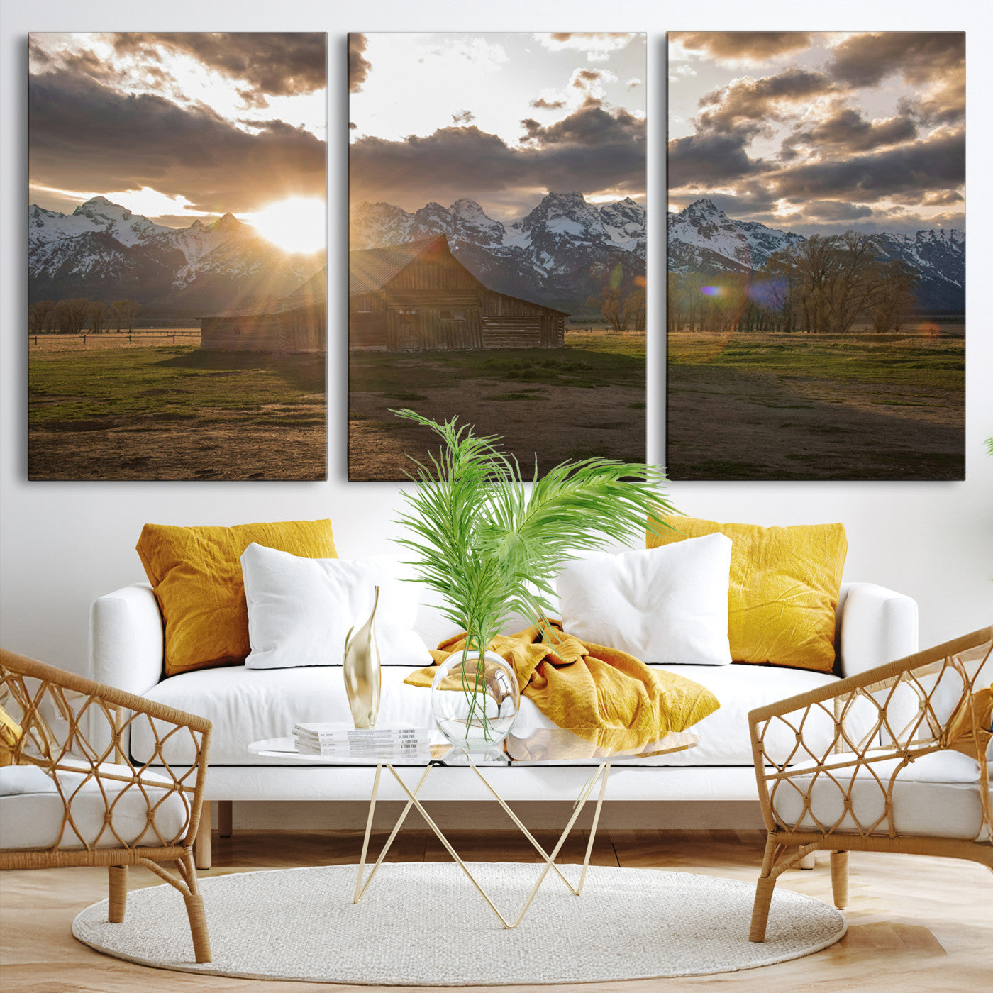 Snowy Peaks Wall Art Canvas Print, Framed Nature Escape Art Picture Print, Rustic Charm Perfect Rustic Western Decor Artwork