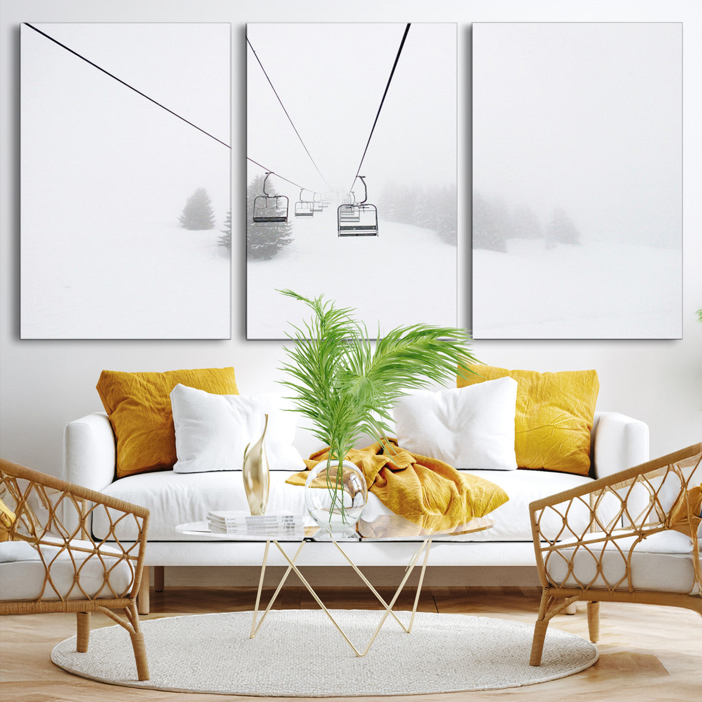 20216390-MGV-CV-36X24-Ski Lift Print Wall Art Canvas, Framed Snowy Landscape Art Picture Print, Alpine Adventure Perfect Nordic Minimalist Decor Artwork