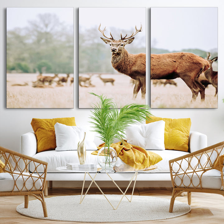 Rustic Nature Print Wall Art Canvas Print, Framed Deer Canvas Wall Art Art Picture Print, Nordic Animal Art Perfect Rustic Nature Decor