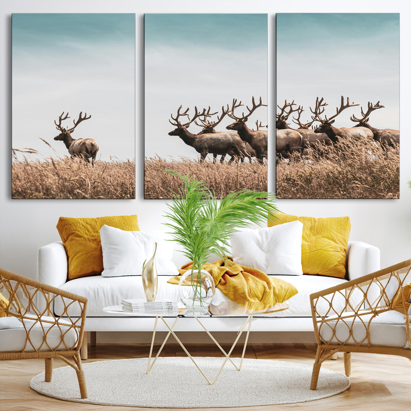 81594705-MGV-CV-36X24-Elk Herd Wall Art Canvas, Antler Canvas Print, Framed Wildlife Photography Art Picture Print, Rustic Nature Print Perfect Rustic Wildlife