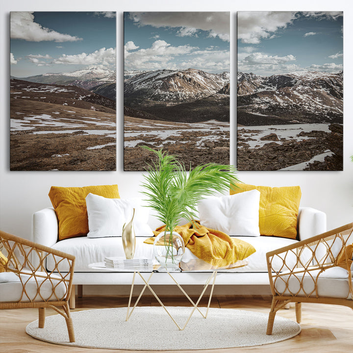 Mountain Landscape Wall Art Canvas Print, Framed Snowy Peaks Art Picture Print, Rugged Highlands Perfect Rustic Adventure Decor Artwork