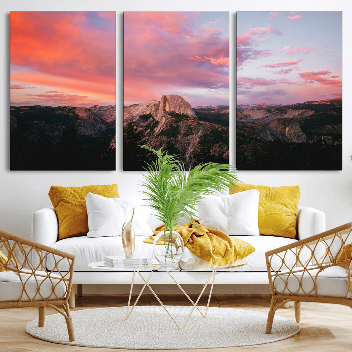 MGV-CV-60X30-3P - Half Dome Wall Art Canvas Print, Framed Yosemite National Park Art Picture Print, Dramatic Sunset Perfect Adventurous Wilderness Decor Artwork