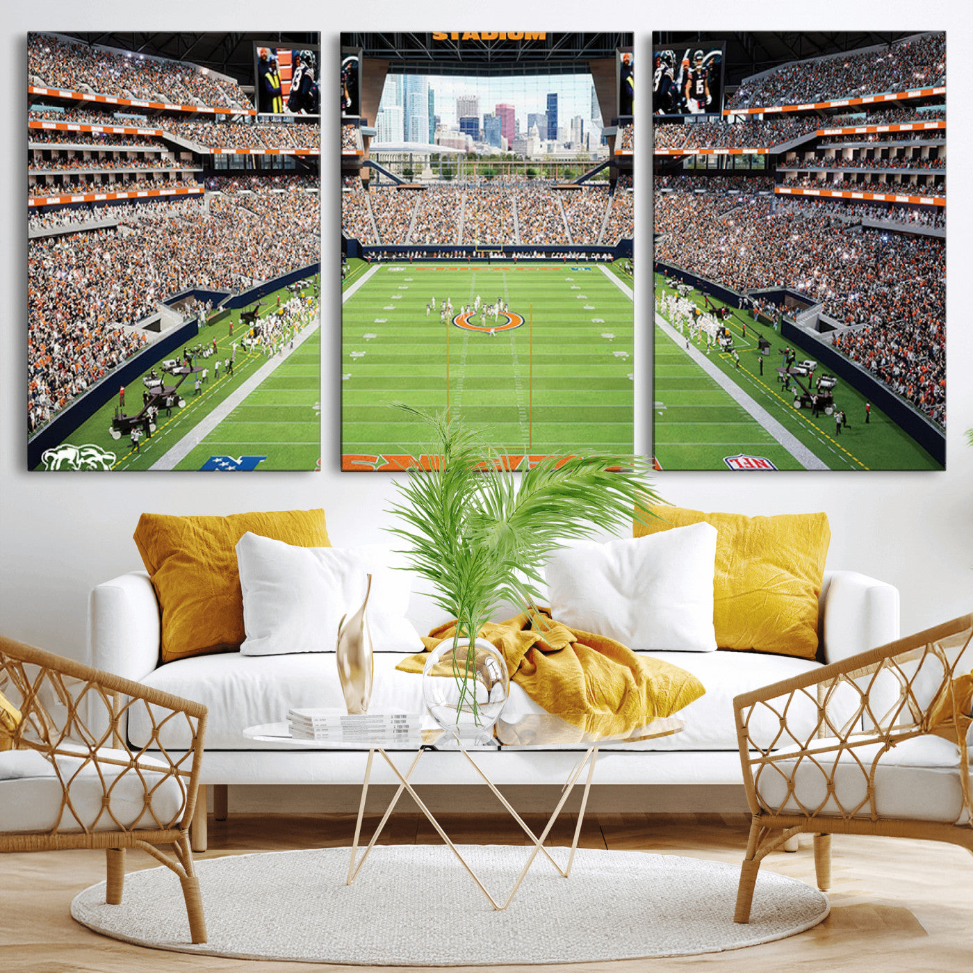 76935553-MGV-CV-36X24-Chicago Bears Soldiers Field Wall Art Canvas Print – Framed Football Stadium Artwork for Sports Fans, Soldier Field Skyline Canvas Decor for Game Room or Man Cave