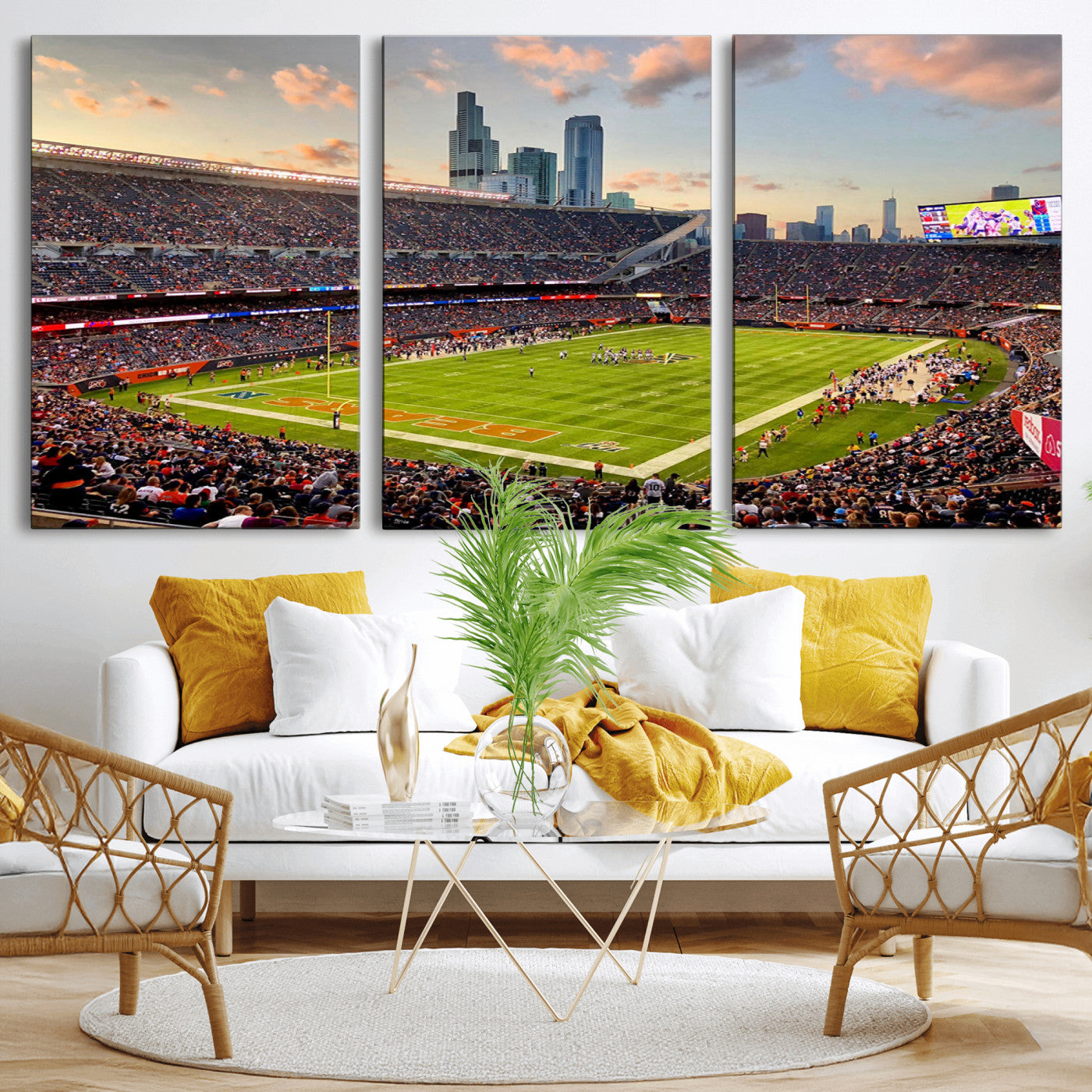 MGV-CV-60X30-3P - Chicago Bears Soldiers Field Wall Art Canvas Print – Framed Football Stadium Artwork for Sports