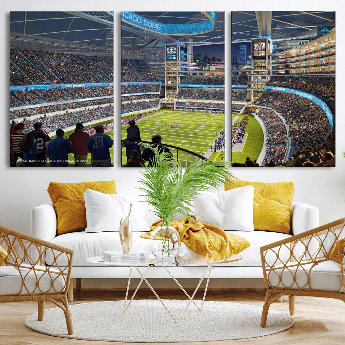 MGV-CV-60X30-3P - Chicago Bears Soldiers Field Wall Art Canvas Print – Framed Football Stadium Artwork for Sports