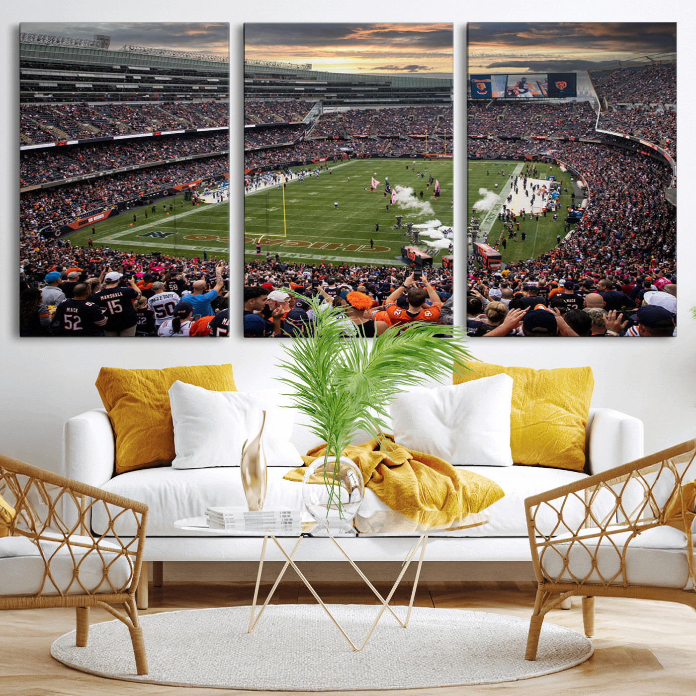 87578930-MGV-CV-36X24-Chicago Bears Soldiers Field Wall Art Canvas Print – Framed Football Stadium Artwork for Sports Fans, Soldier Field Skyline Canvas Decor for Game Room or Man Cave