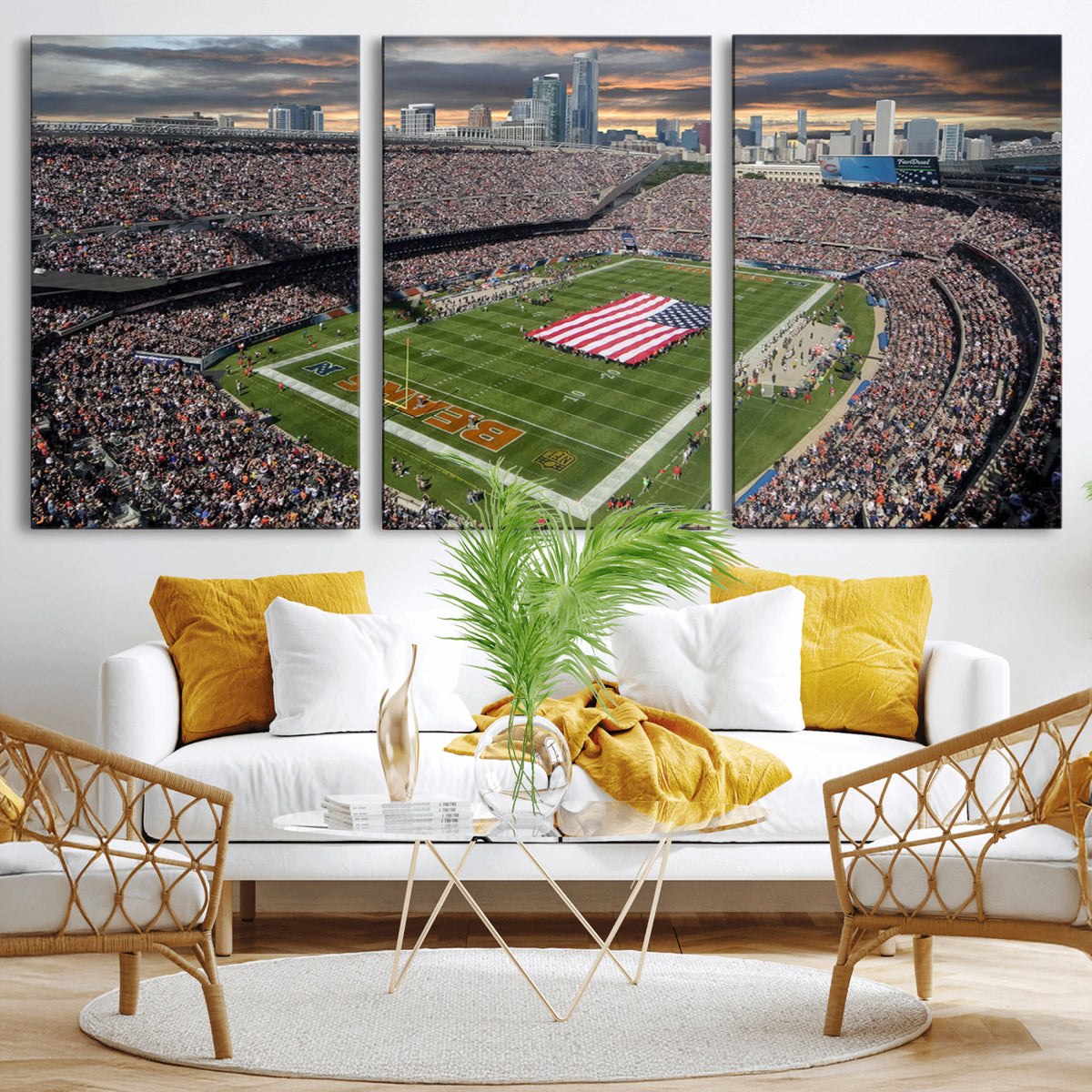 98106777-PAN-FL-20X10 - Chicago Bears Soldiers Field Wall Art Canvas Print, Extra Large Game Room Wall Decor