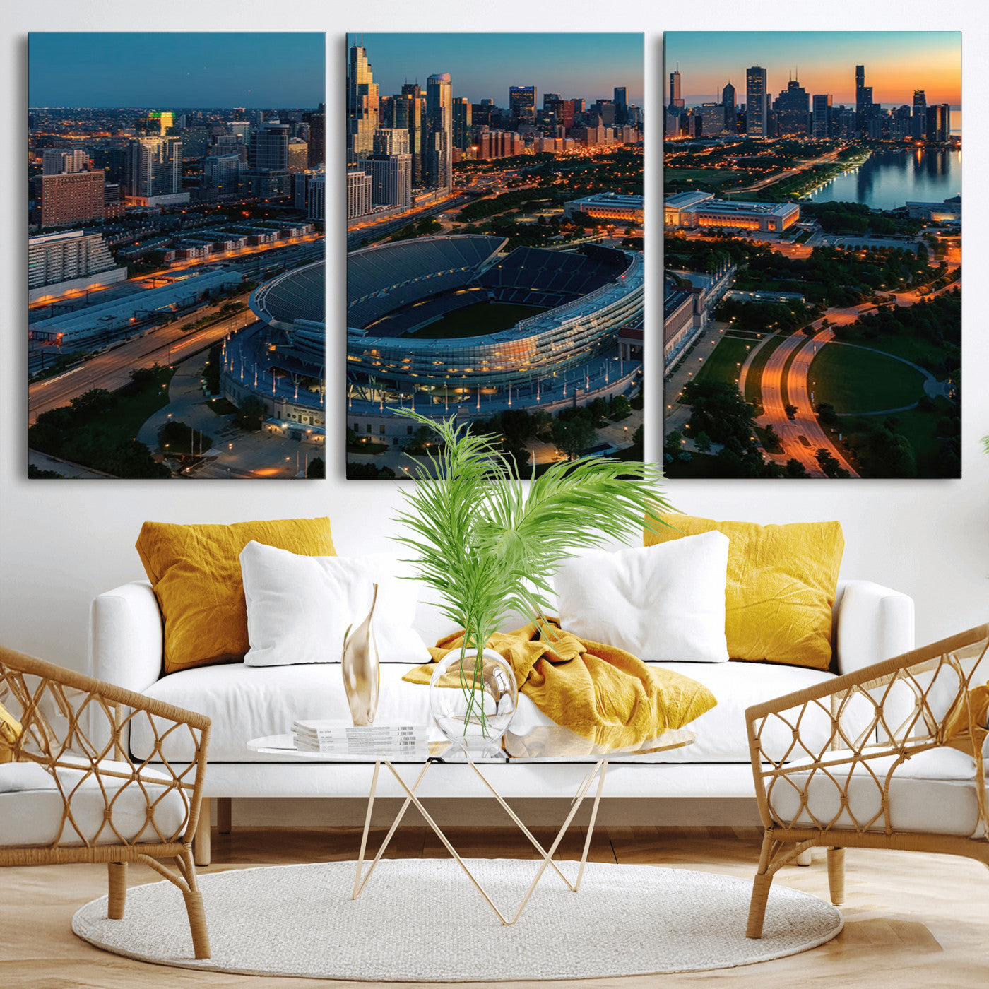 36690345-MGV-CV-36X24-Chicago Bears Soldiers Field Wall Art Canvas Print – Framed Football Stadium Artwork for Sports Fans, Soldier Field Skyline Canvas Decor for Game Room or Man Cave