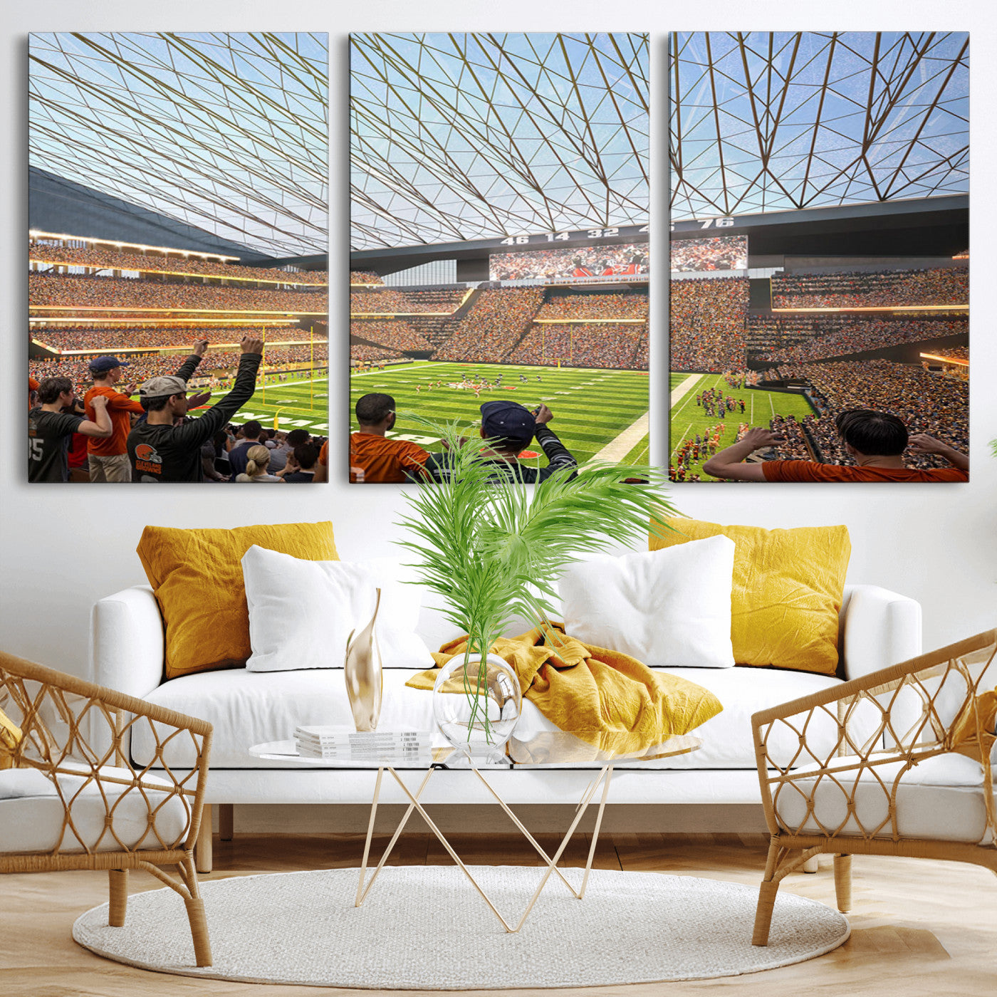 81960112-MGV-CV-36X24-Cleveland Browns Stadium Wall Art Canvas Print – Framed Football Artwork Featuring Cleveland Skyline and Browns Stadium, Perfect for Man Cave or Game Room Decor