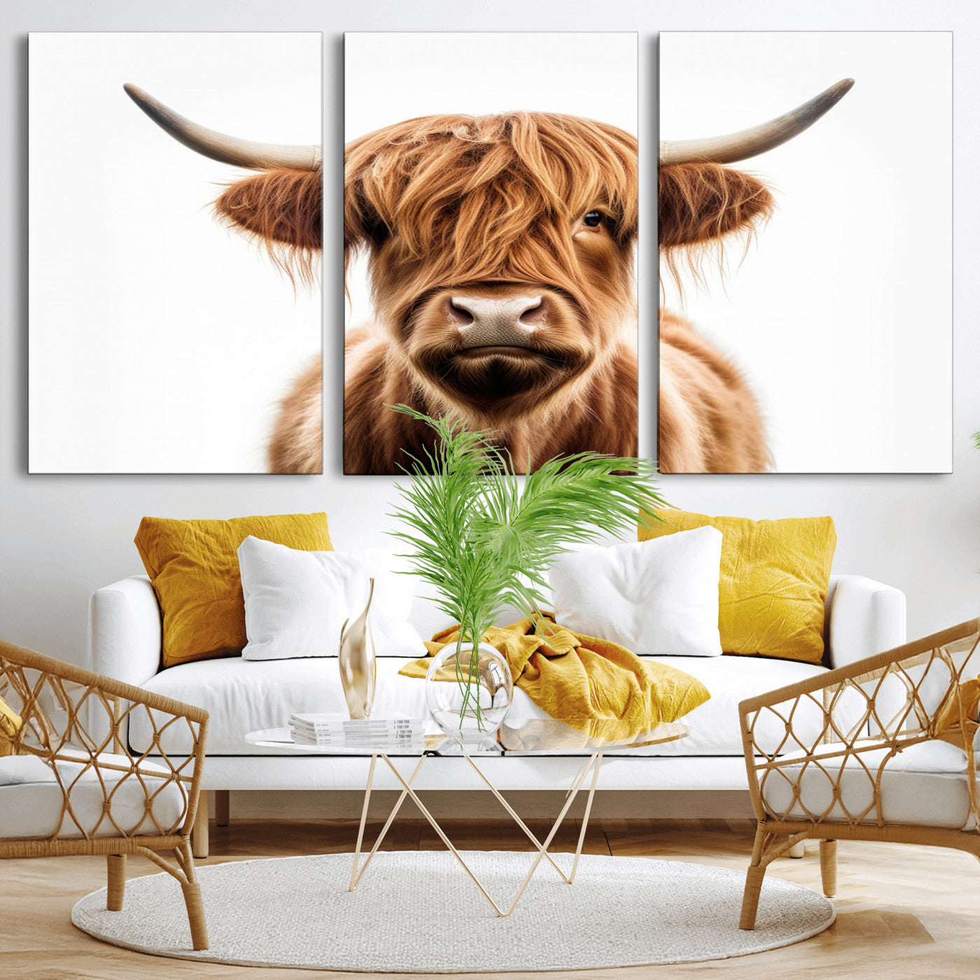 -Scottish Highland Cow Canvas Print, Framed Highland Cow Canvas Home Decor