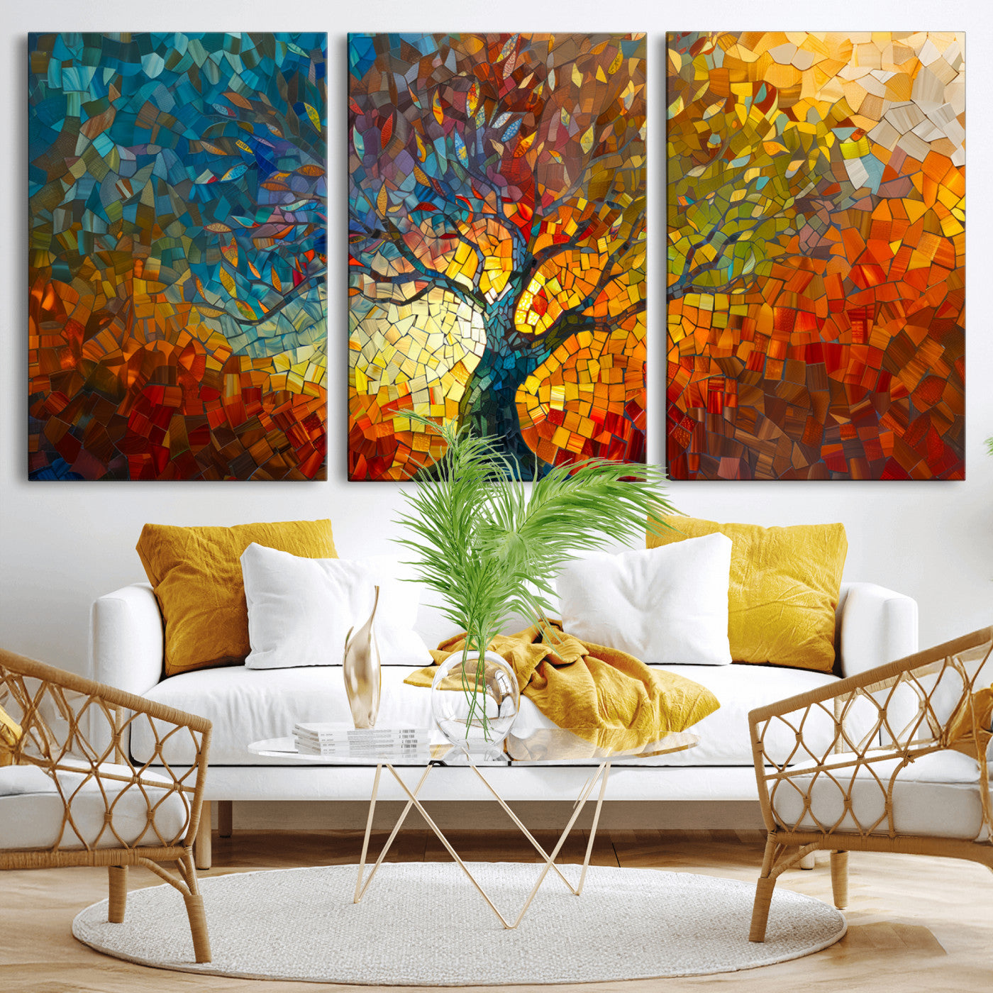 MGV-CV-60X30-3P - Mosaic Tree Canvas Wall Art – Vibrant Abstract Nature Design, Colorful Decor for Living Room, Bedroom, or Creative Spaces