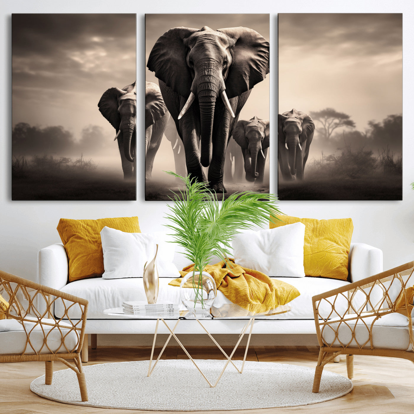 48598F10-MGV-CV-36X24-Elephant Family Wall Art Canvas Print, Framed Elephant Wall Art Home Decor