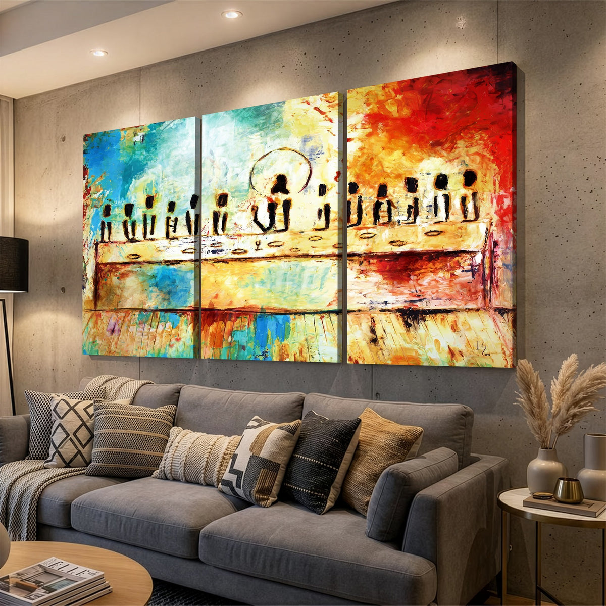 YKE34632598CR-_Poster-30x20 - Abstract Last Supper Wall Art, Jesus and Apostles Canvas Print, Religious Decor