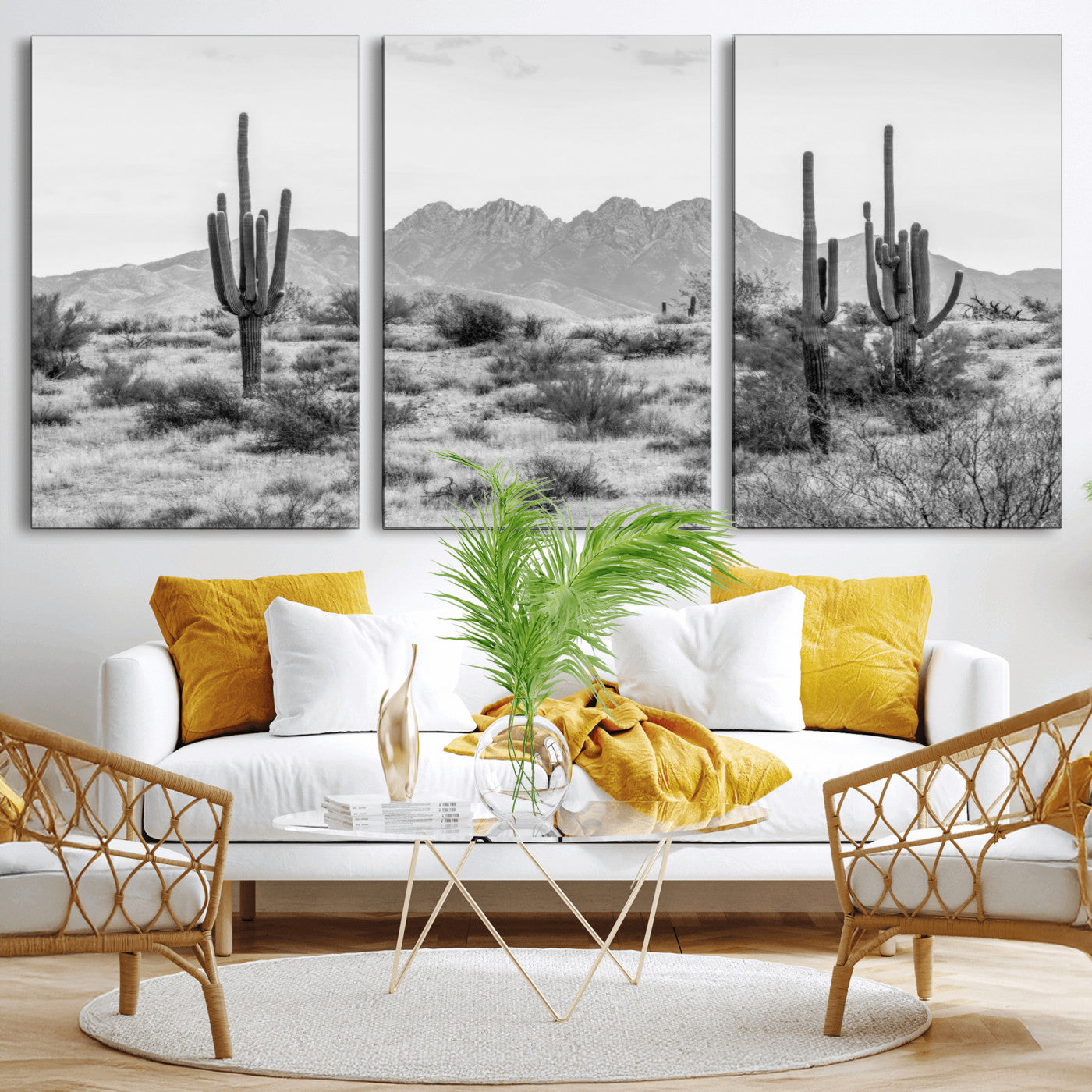 MGV-CV-60X30-3P - Black White Arizona Desert Canvas Wall Art Cactus Farmhouse Wall Art