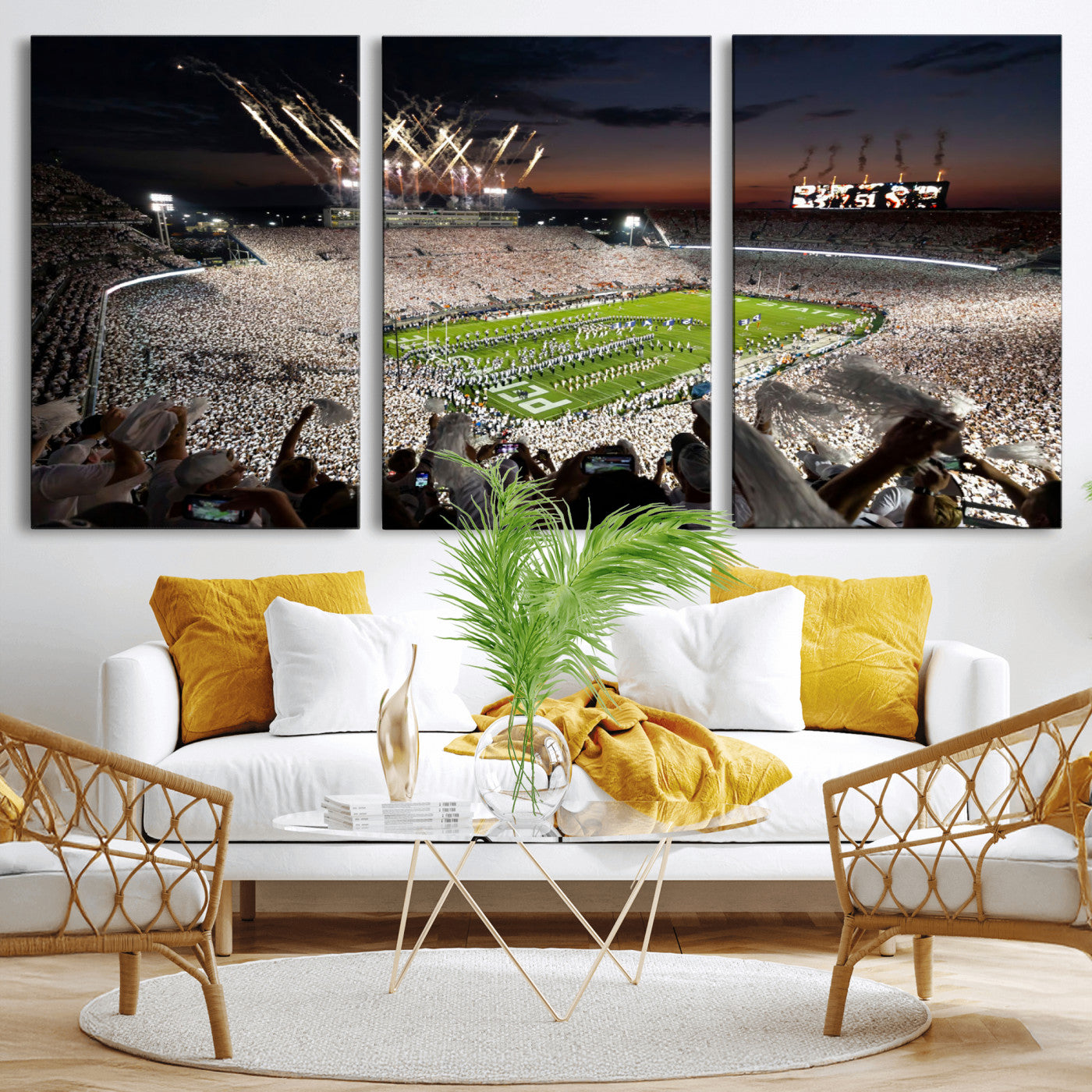 Penn State Stadium Wall Art Print, White Out Football Game Canvas Wall Art, Framed Sports Stadium, Large College Football Canvas Print for Game Room - Man Cave + 555