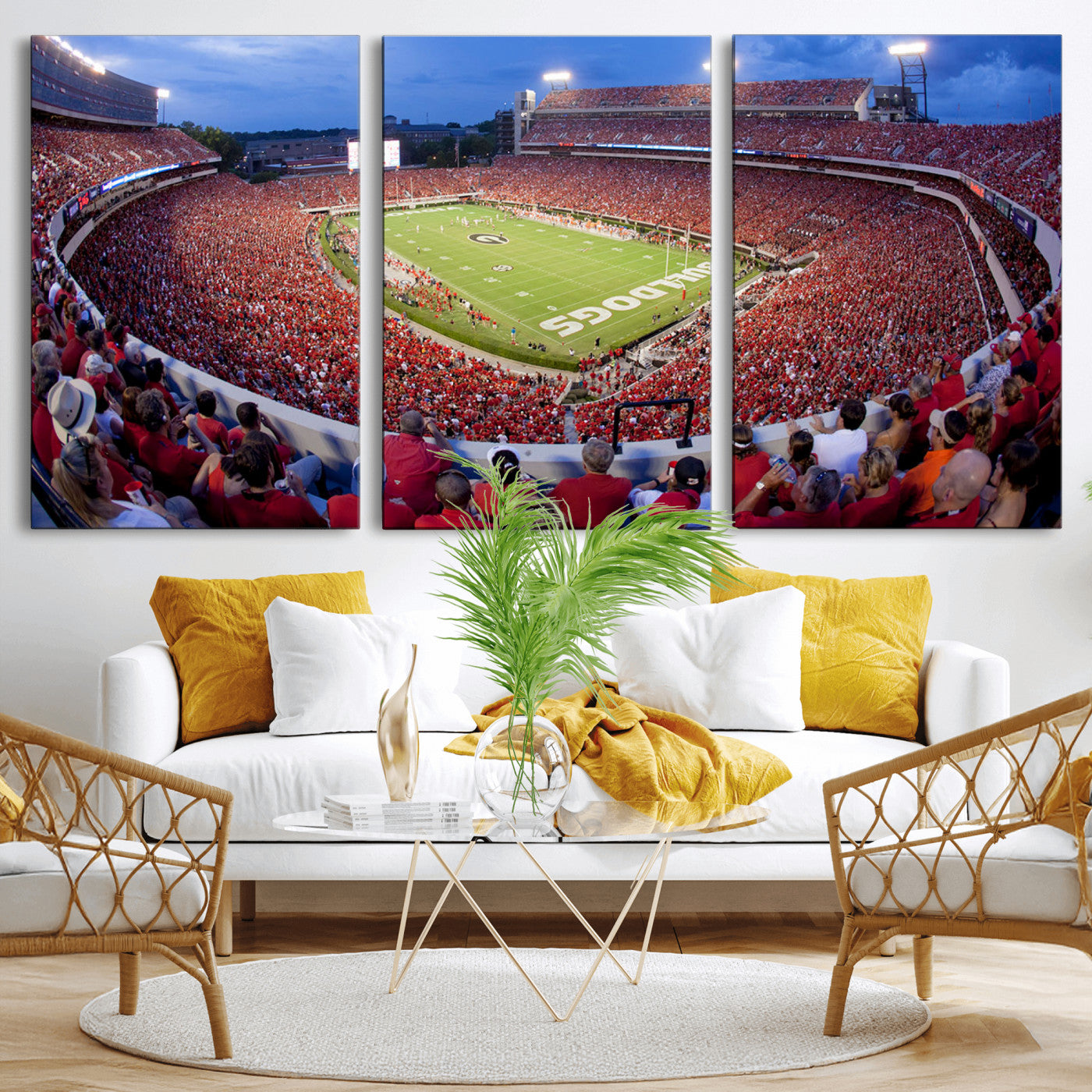 10244378-MGV-CV-48X32-3P-Dooley Stadium Wall Art Print, Sports Arena Canvas Wall Art, Dooley Field at Sanford Stadium Canvas Print, Modern Athletic Field Art Printing