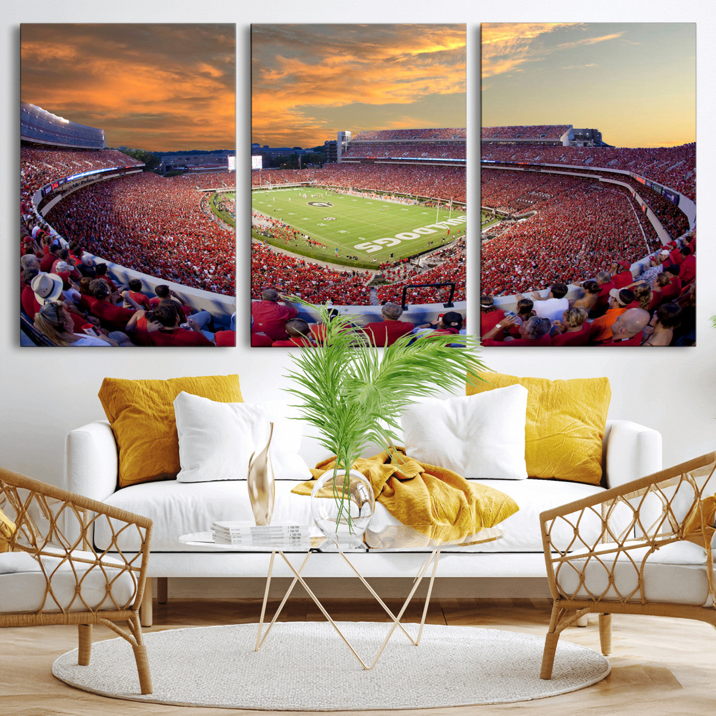 73680988-MGV-CV-48X32-3P-Dooley Stadium Wall Art Print, Sports Arena Canvas Wall Art, Dooley Field at Sanford Stadium Canvas Print, Modern Athletic Field Art Printing