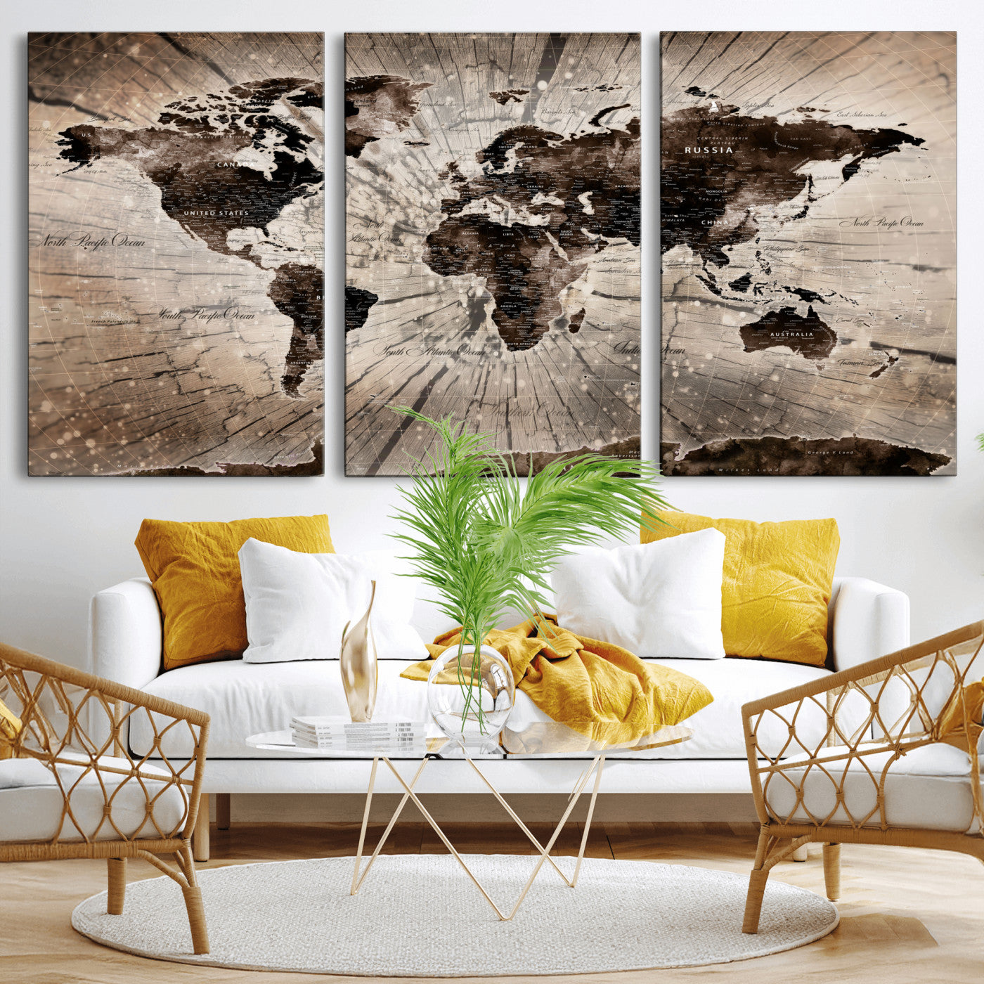 35326624-MGV-CV-60X30-3P - World Map Wall Art Canvas Print, Modern Decorative Framed Map Artwork Prints for Living Room, Office, Bedroom Wall Decor