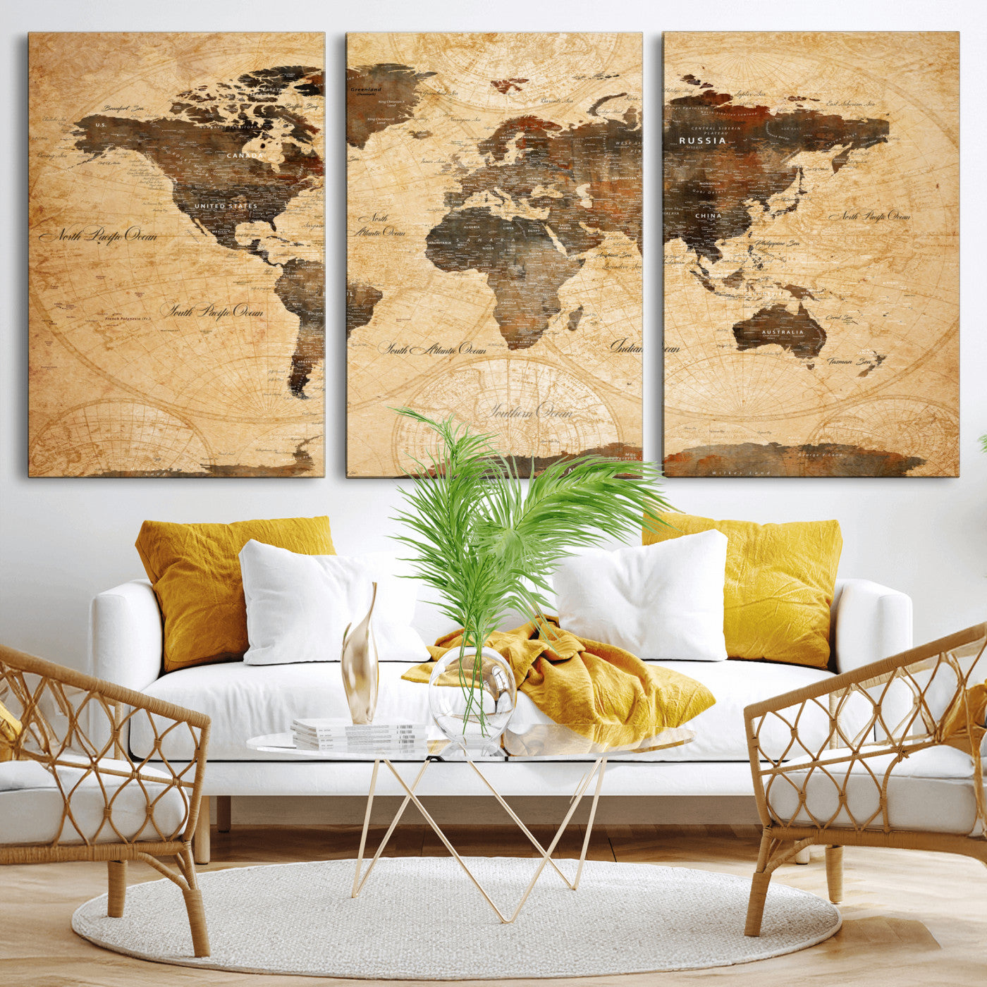 14542905-MGV-CV-60X30-3P - Push Pin World Map Canvas Print – Travel Tracker Wall Art for Couples, Perfect Anniversary Gift for Home or Office Decor