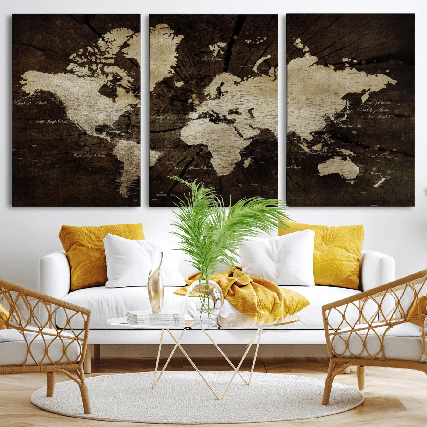 24010397-MGV-CV-60X30-3P - World Map Wall Art Canvas Print, Modern Decorative Framed Map Artwork Prints for Living Room, Office, Bedroom Wall Decor
