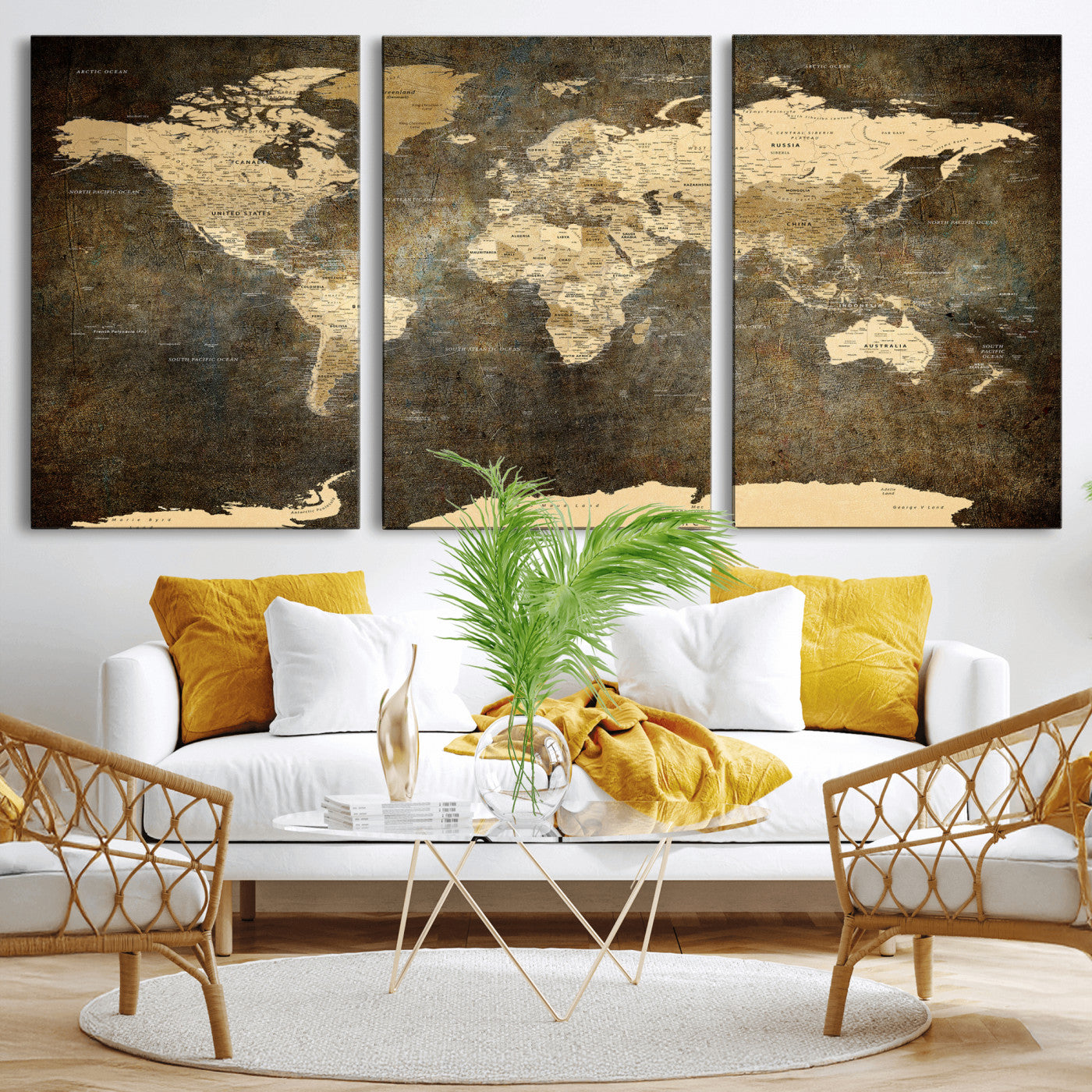 89742472-MGV-CV-36X24 - World Map Wall Art Canvas Print, Modern Decorative Framed Map Artwork Prints for Living Room, Office, Bedroom Wall Decor