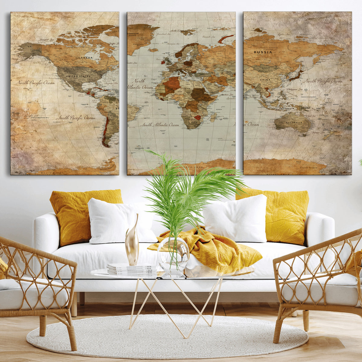 74176056-MGV-CV-36X24 - World Map Wall Art Canvas Print, Modern Decorative Framed Map Artwork Prints for Living Room, Office, Bedroom Wall Decor