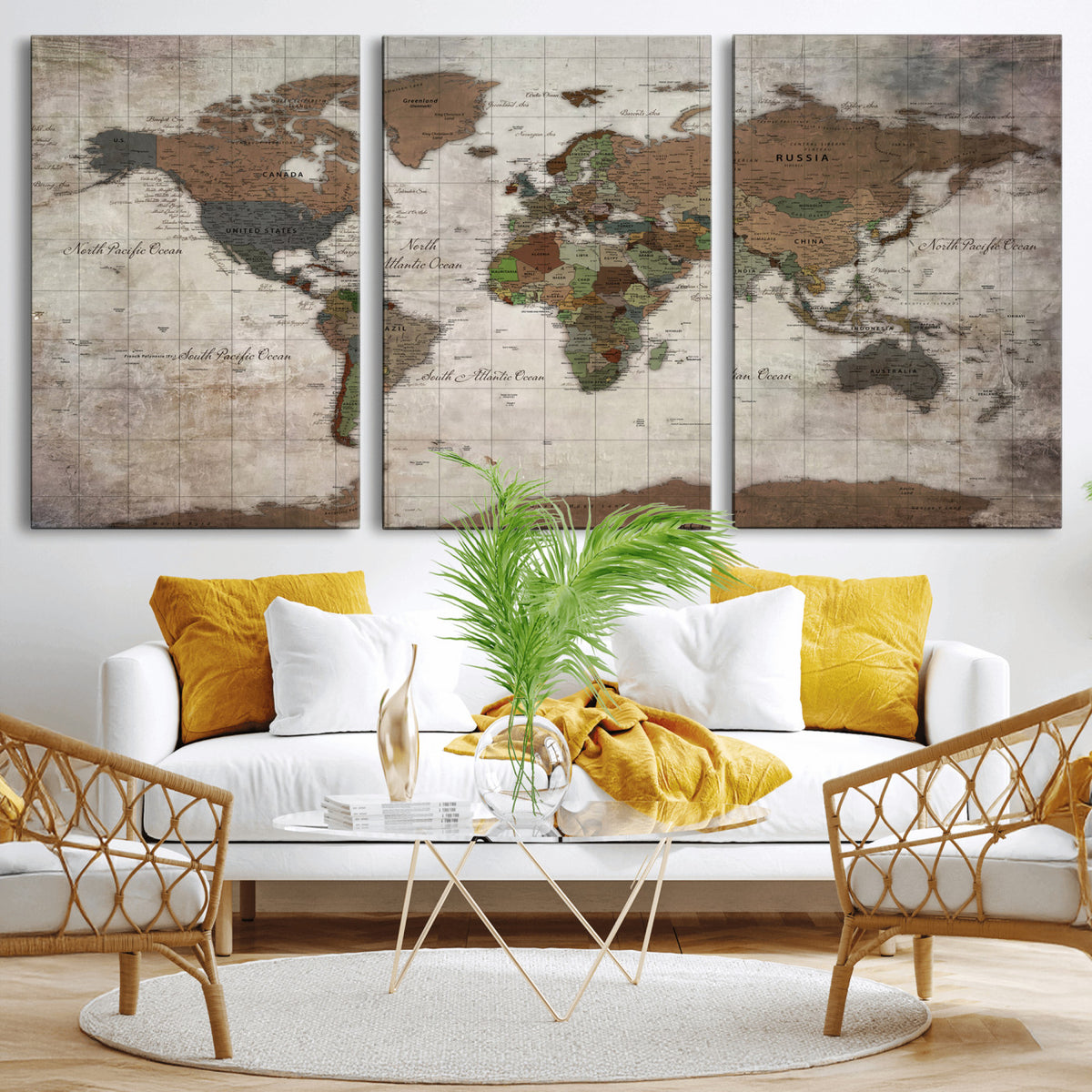 65393892-MGV-CV-36X24 - World Map Wall Art Canvas Print, Modern Decorative Framed Map Artwork Prints for Living Room, Office, Bedroom Wall Decor
