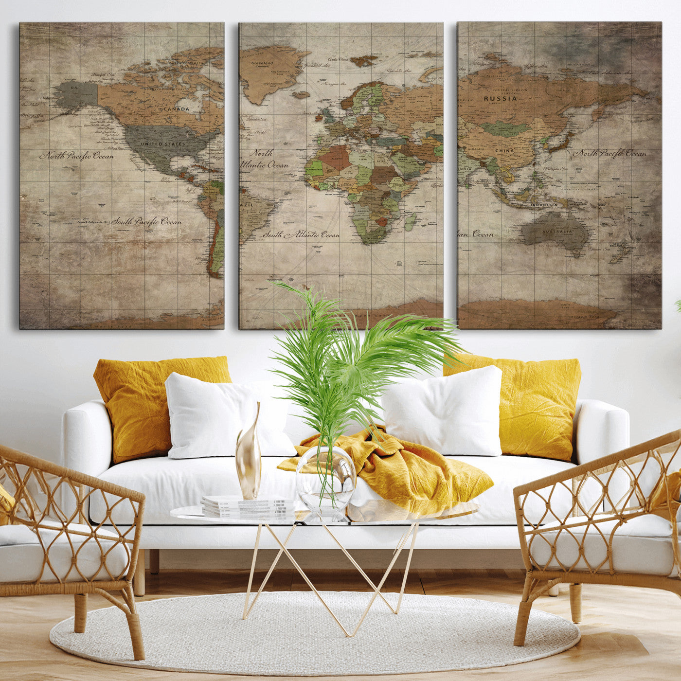 20356264-MGV-CV-36X24 - World Map Wall Art Canvas Print, Modern Decorative Framed Map Artwork Prints for Living Room, Office, Bedroom Wall Decor