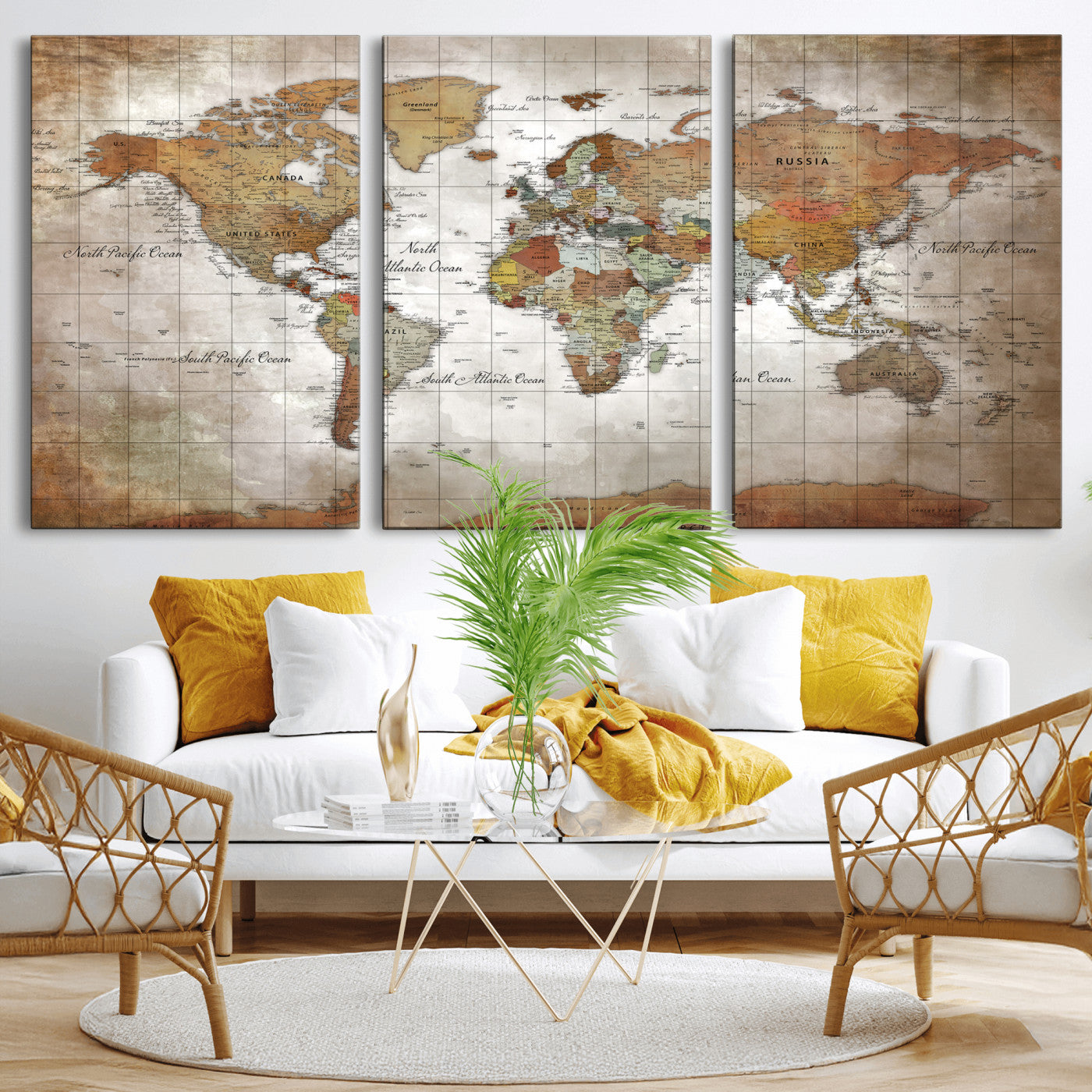 51643807-MGV-CV-36X24 - World Map Wall Art Canvas Print, Modern Decorative Framed Map Artwork Prints for Living Room, Office, Bedroom Wall Decor
