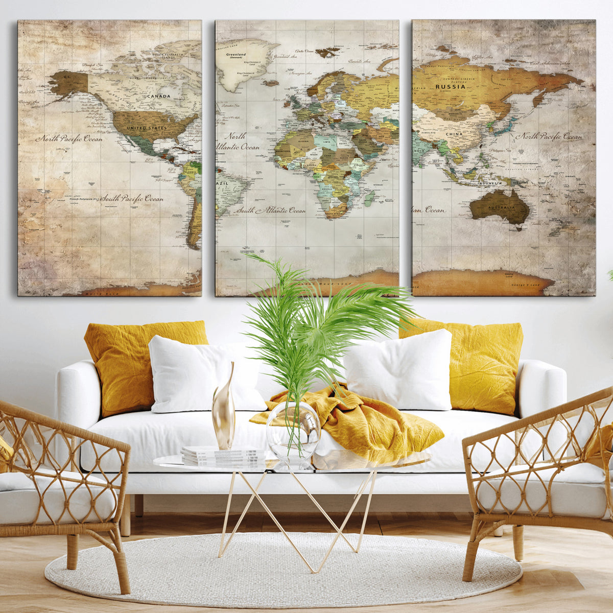 86108417-MGV-CV-36X24 - World Map Wall Art Canvas Print, Modern Decorative Framed Map Artwork Prints for Living Room, Office, Bedroom Wall Decor