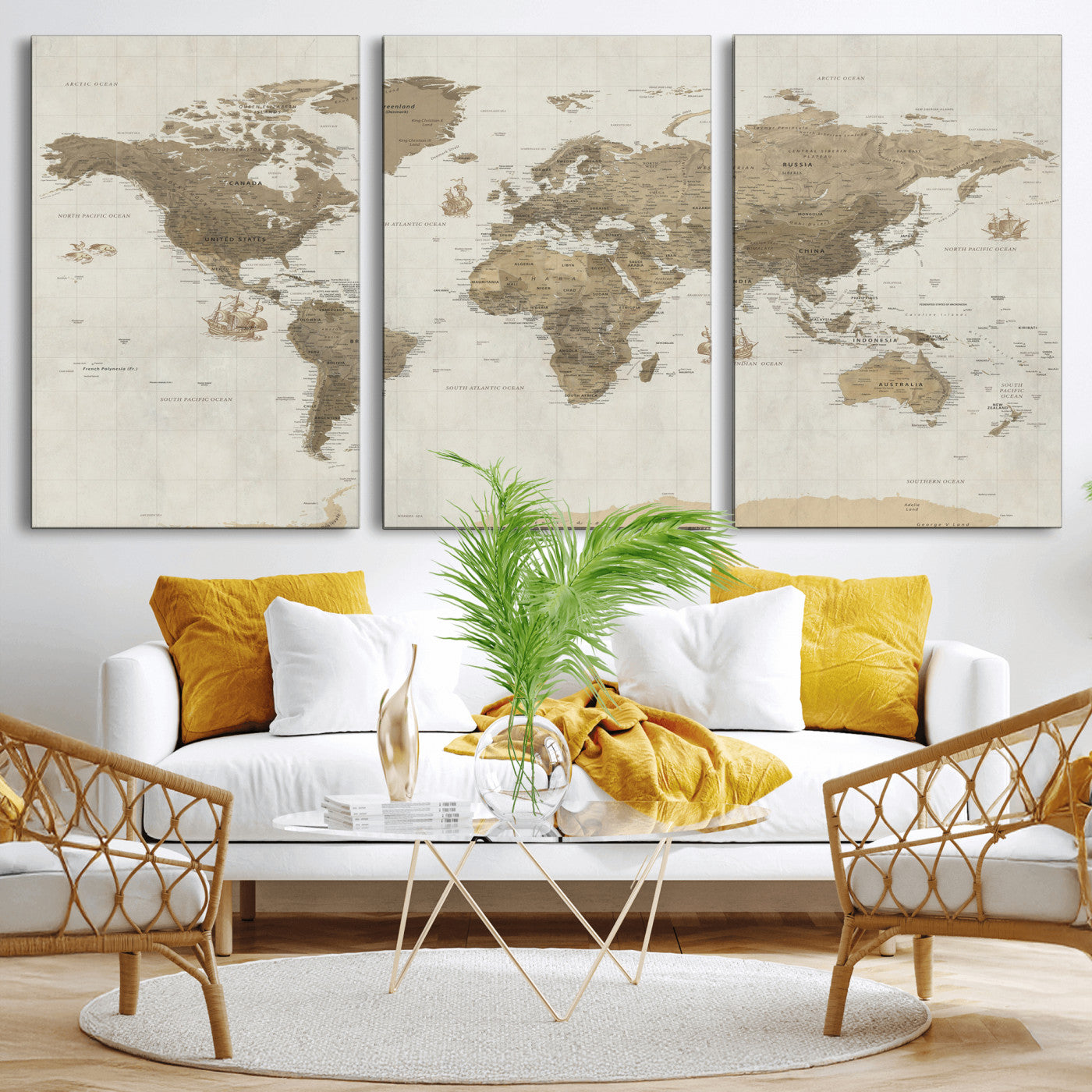 28283260-MGV-CV-36X24 - World Map Wall Art Canvas Print, Modern Decorative Framed Map Artwork Prints for Living Room, Office, Bedroom Wall Decor