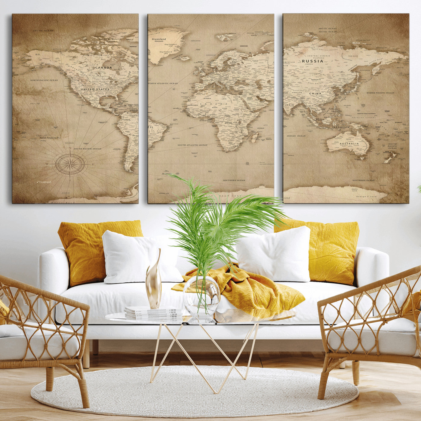 34795134-MGV-CV-36X24 - World Map Wall Art Canvas Print, Modern Decorative Framed Map Artwork Prints for Living Room, Office, Bedroom Wall Decor