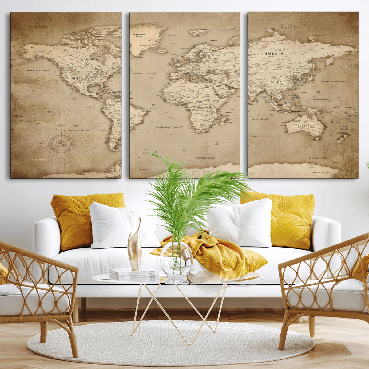 34795134-MGV-CV-36X24 - World Map Wall Art Canvas Print, Modern Decorative Framed Map Artwork Prints for Living Room, Office, Bedroom Wall Decor