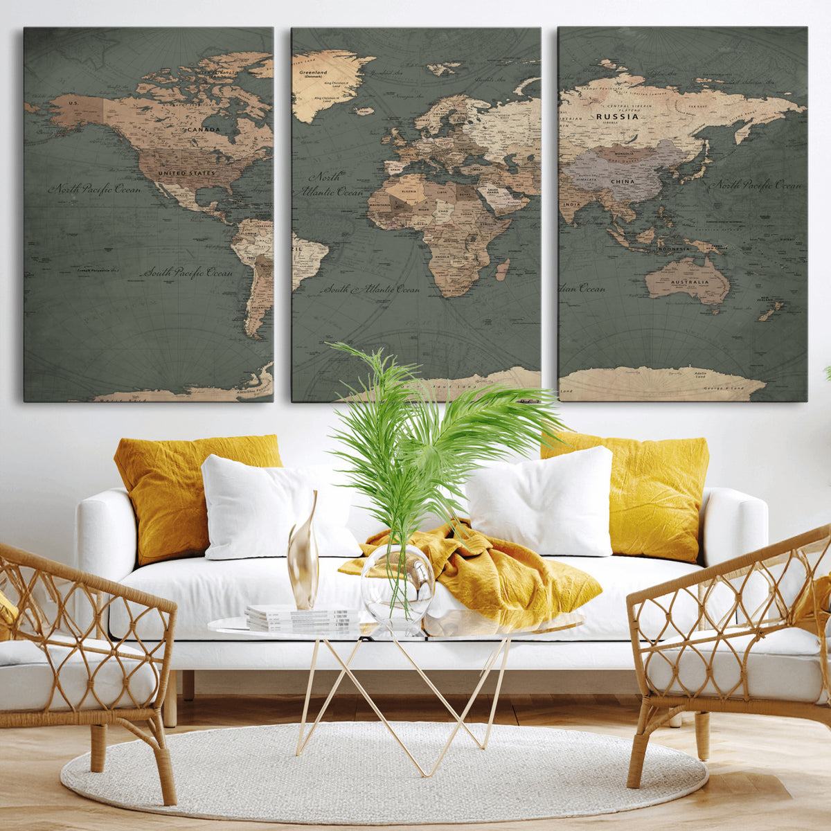 84619399-MGV-CV-36X24 - World Map Wall Art Canvas Print, Modern Decorative Framed Map Artwork Prints for Living Room, Office, Bedroom Wall Decor