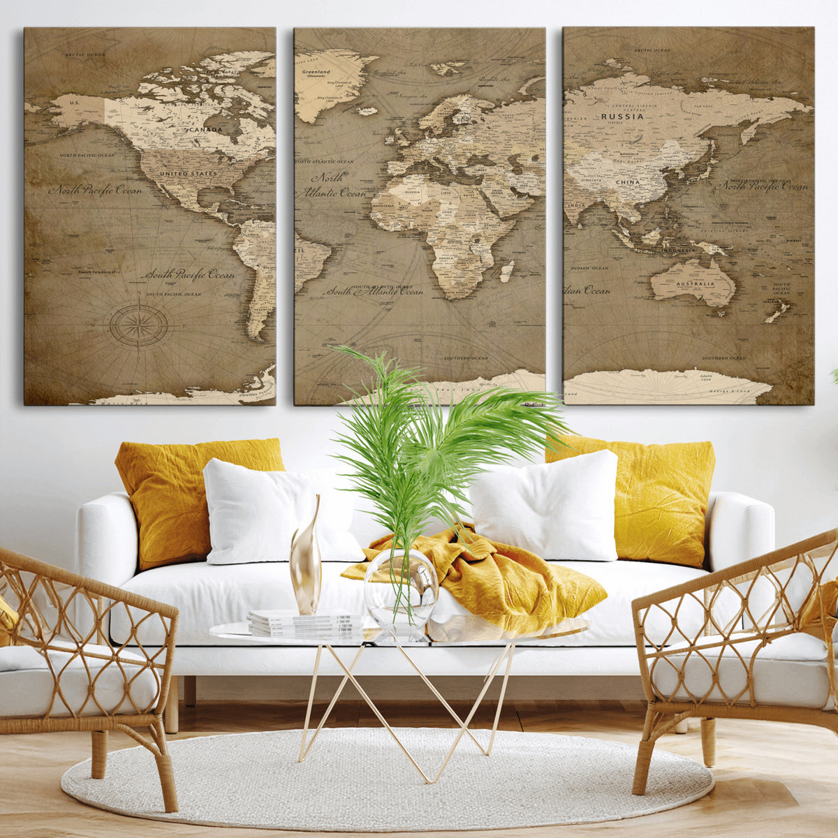 82314635-MGV-CV-36X24 - World Map Wall Art Canvas Print, Modern Decorative Framed Map Artwork Prints for Living Room, Office, Bedroom Wall Decor